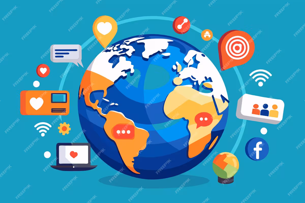 Global connectivity with world map and communication icons